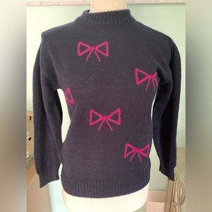 Navy Italian Sweater With Magenta Bows. Size S.
